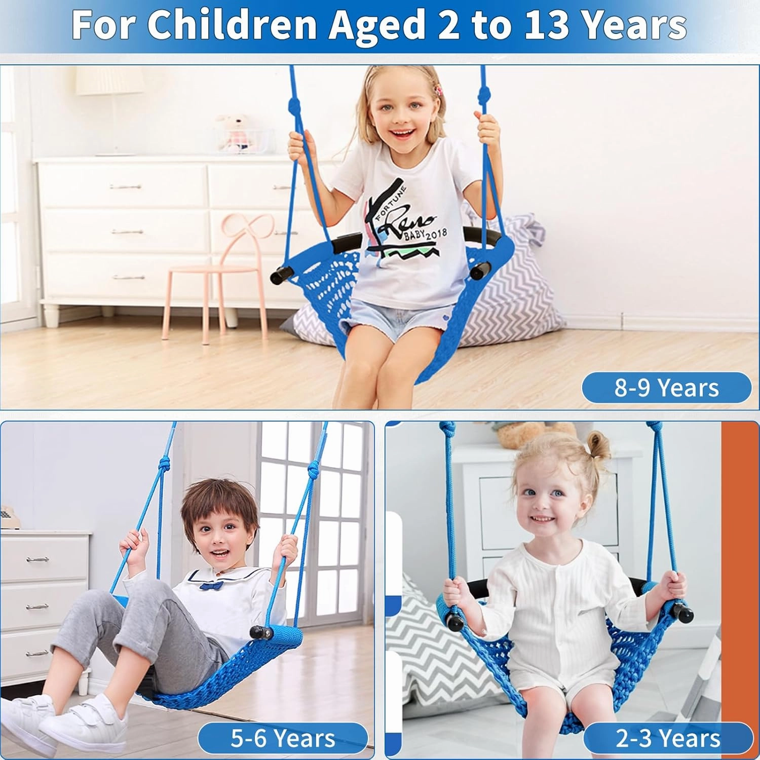 Kids Tree Swing Seat for Kids Rope Swing Seat, Indoor Swing for Kids Outdoor, Backyard Swing Tree Swing Seat Door Swing (Blue)