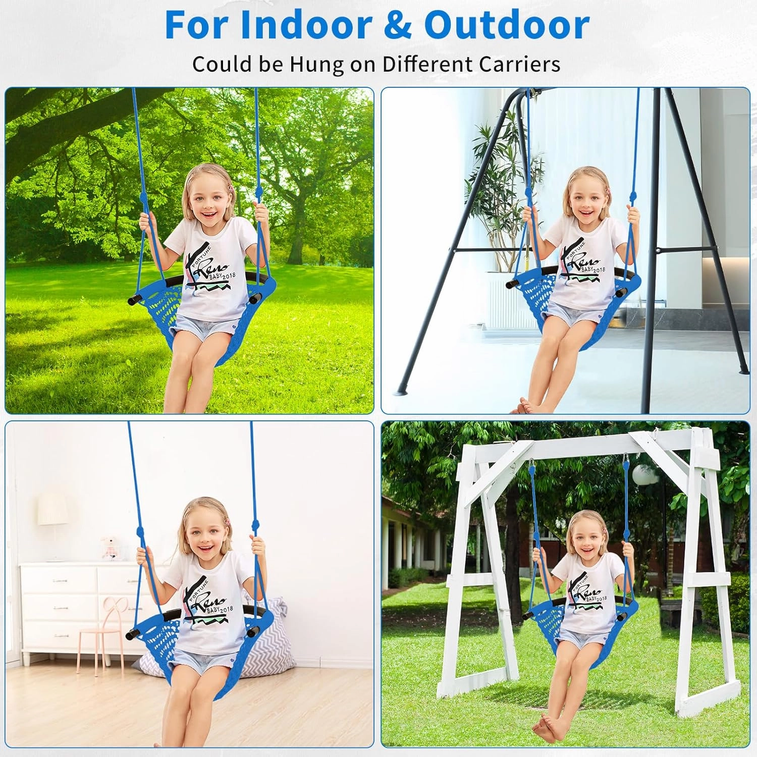 Kids Tree Swing Seat for Kids Rope Swing Seat, Indoor Swing for Kids Outdoor, Backyard Swing Tree Swing Seat Door Swing (Blue)