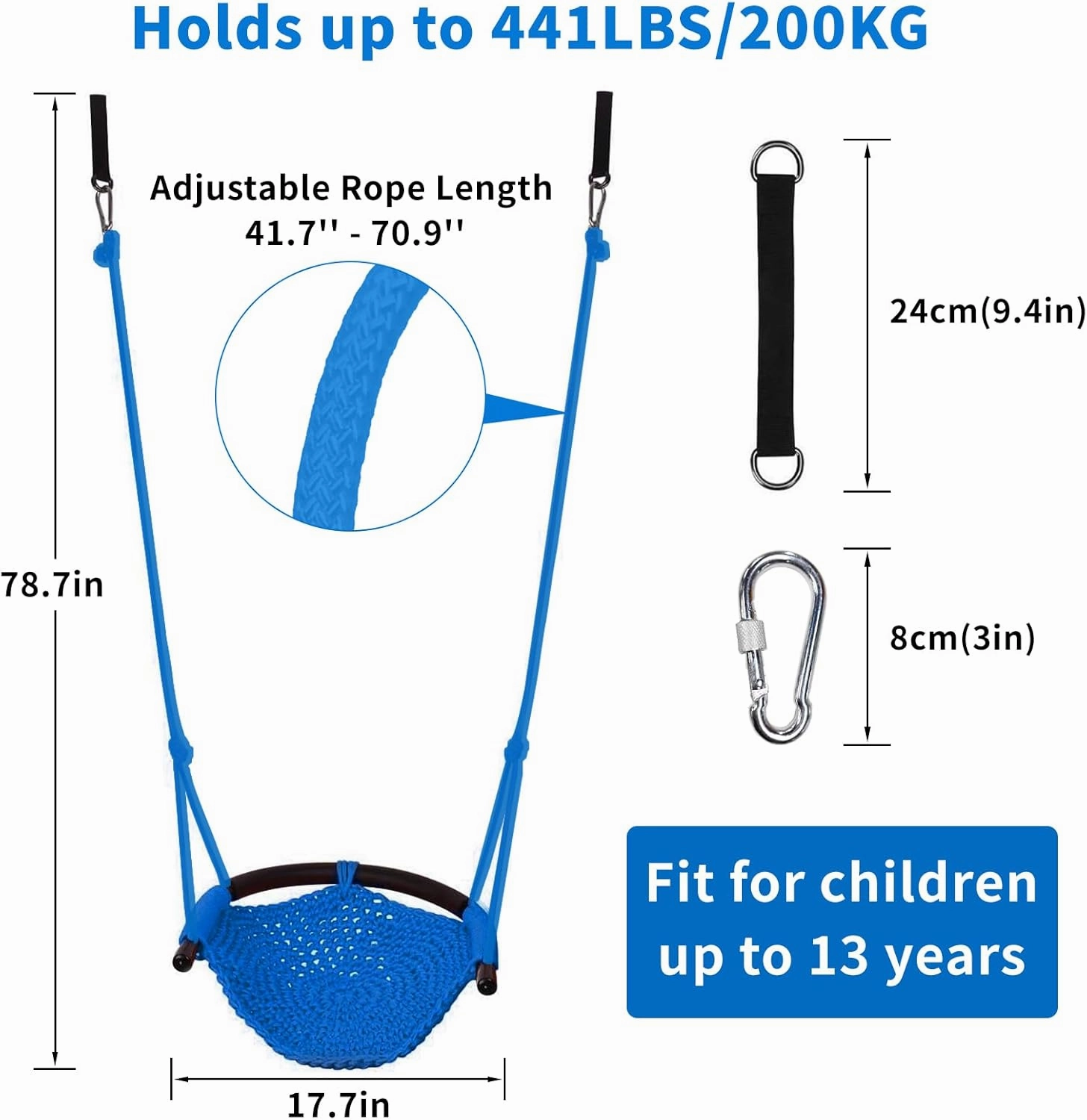 Kids Tree Swing Seat for Kids Rope Swing Seat, Indoor Swing for Kids Outdoor, Backyard Swing Tree Swing Seat Door Swing (Blue)