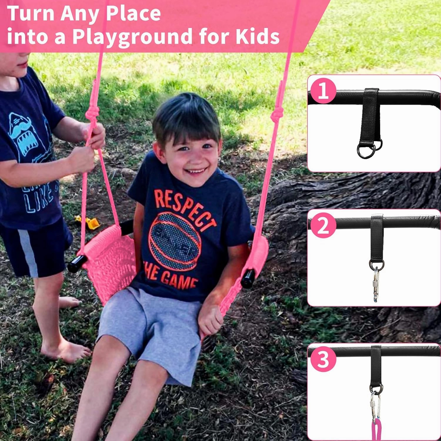 Kids Tree Swing Seat for Kids Rope Swing Seat, Indoor Swing for Kids Outdoor, Backyard Swing Tree Swing Seat Door Swing (Pink)