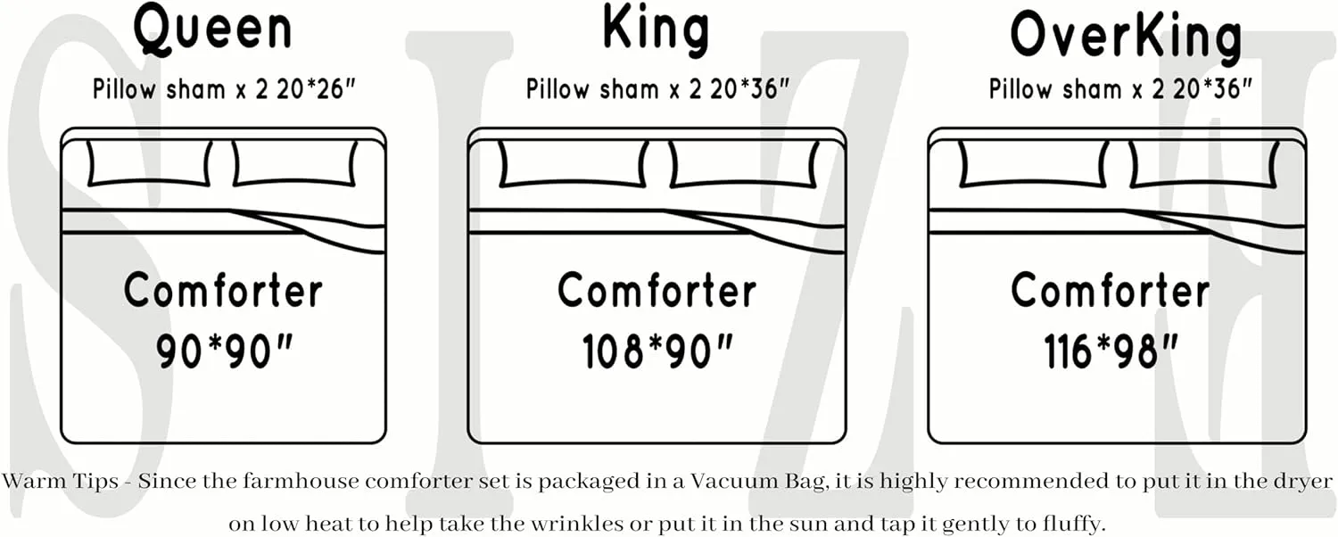 King Size Comforter Set Boho Shabby Chic Bedding for Bedroom - Fluffy 3 Piece Ruched Comforter Set with White Pillow - Soft, Luxury
