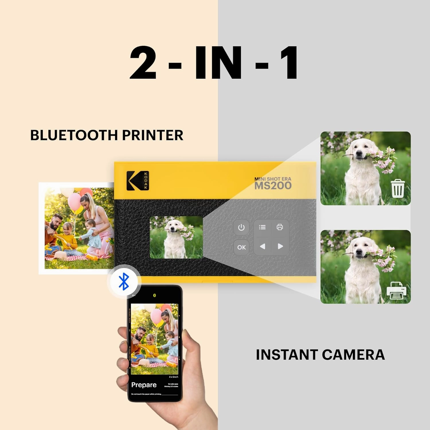KODAK Mini Shot 2 ERA 4PASS 2-in-1 Instant Camera and Photo Printer (Yellow, Camera   8 Sheets)