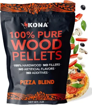 Kona Pizza Blend Wood Smoker Pellets, 100% Natural Hardwood - Rich Smoky Flavor - Ideal for Pizza Ovens, Smokers, and Smoker Tubes - 2 Pounds