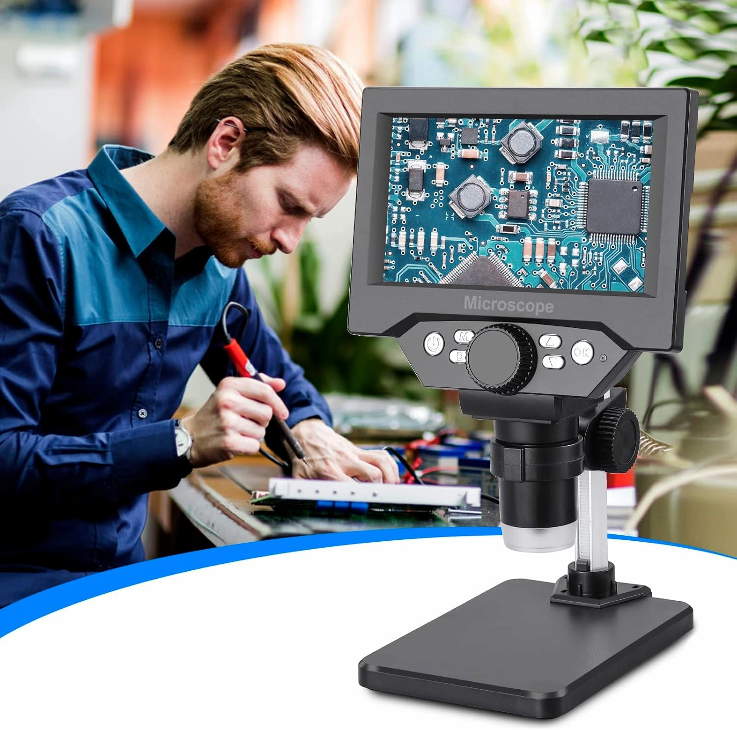 Koolertron 5.5 inch LCD Digital Microscope, 8MP 1-1000X Magnification, 8 LED Lights, Rechargeable Battery, Video Recording for Circuit Board Repair, PCB Inspection, Coin, and More