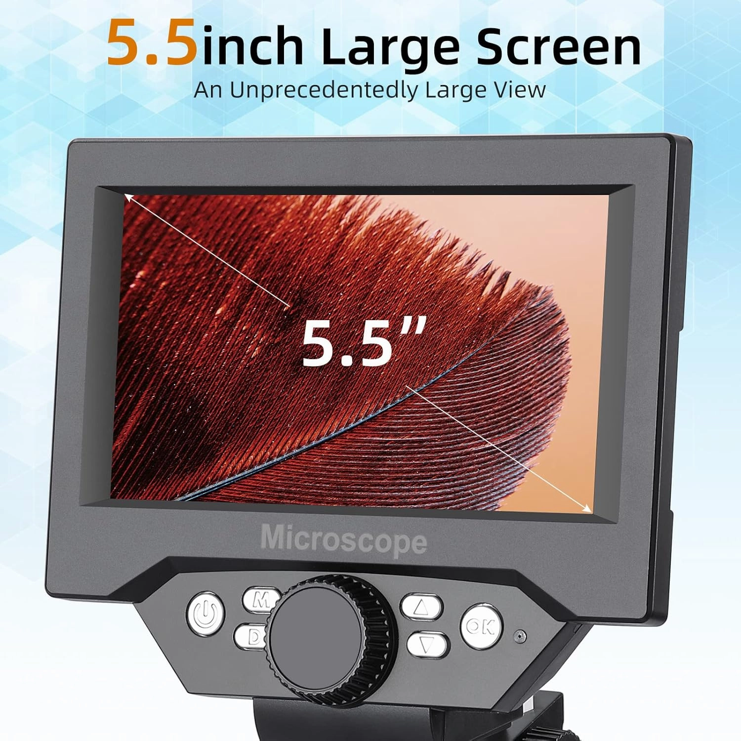 Koolertron 5.5 inch LCD Digital Microscope, 8MP 1-1000X Magnification, 8 LED Lights, Rechargeable Battery, Video Recording for Circuit Board Repair, PCB Inspection, Coin, and More