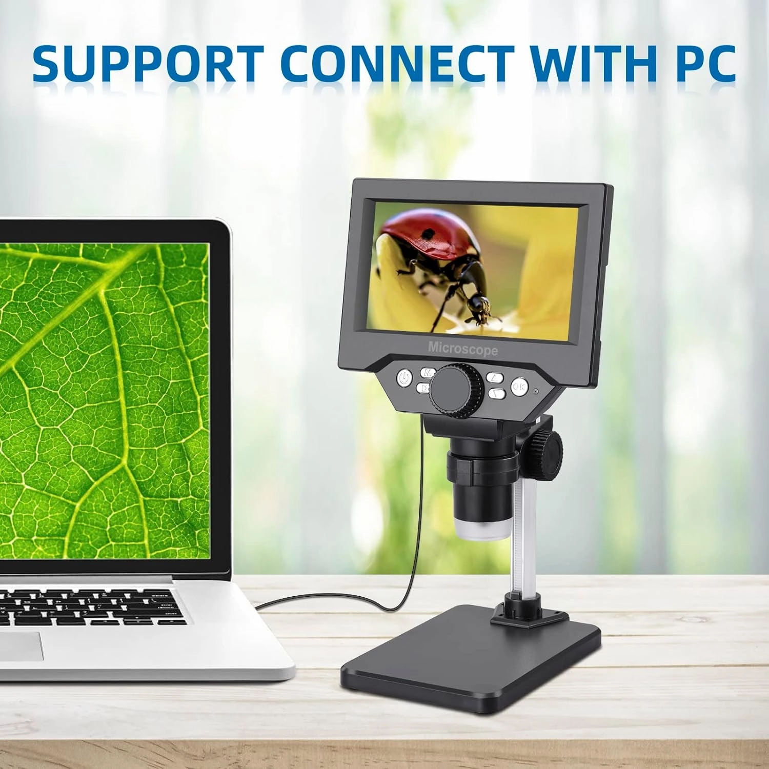 Koolertron 5.5 inch LCD Digital Microscope, 8MP 1-1000X Magnification, 8 LED Lights, Rechargeable Battery, Video Recording for Circuit Board Repair, PCB Inspection, Coin, and More