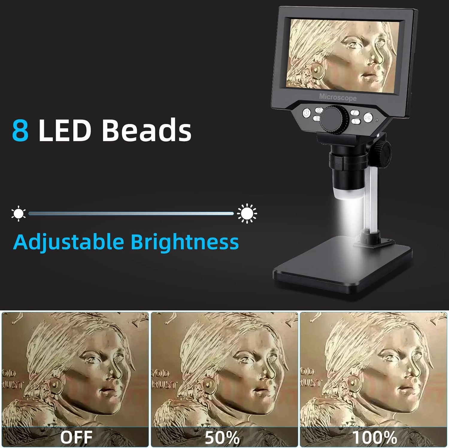Koolertron 5.5 inch LCD Digital Microscope, 8MP 1-1000X Magnification, 8 LED Lights, Rechargeable Battery, Video Recording for Circuit Board Repair, PCB Inspection, Coin, and More