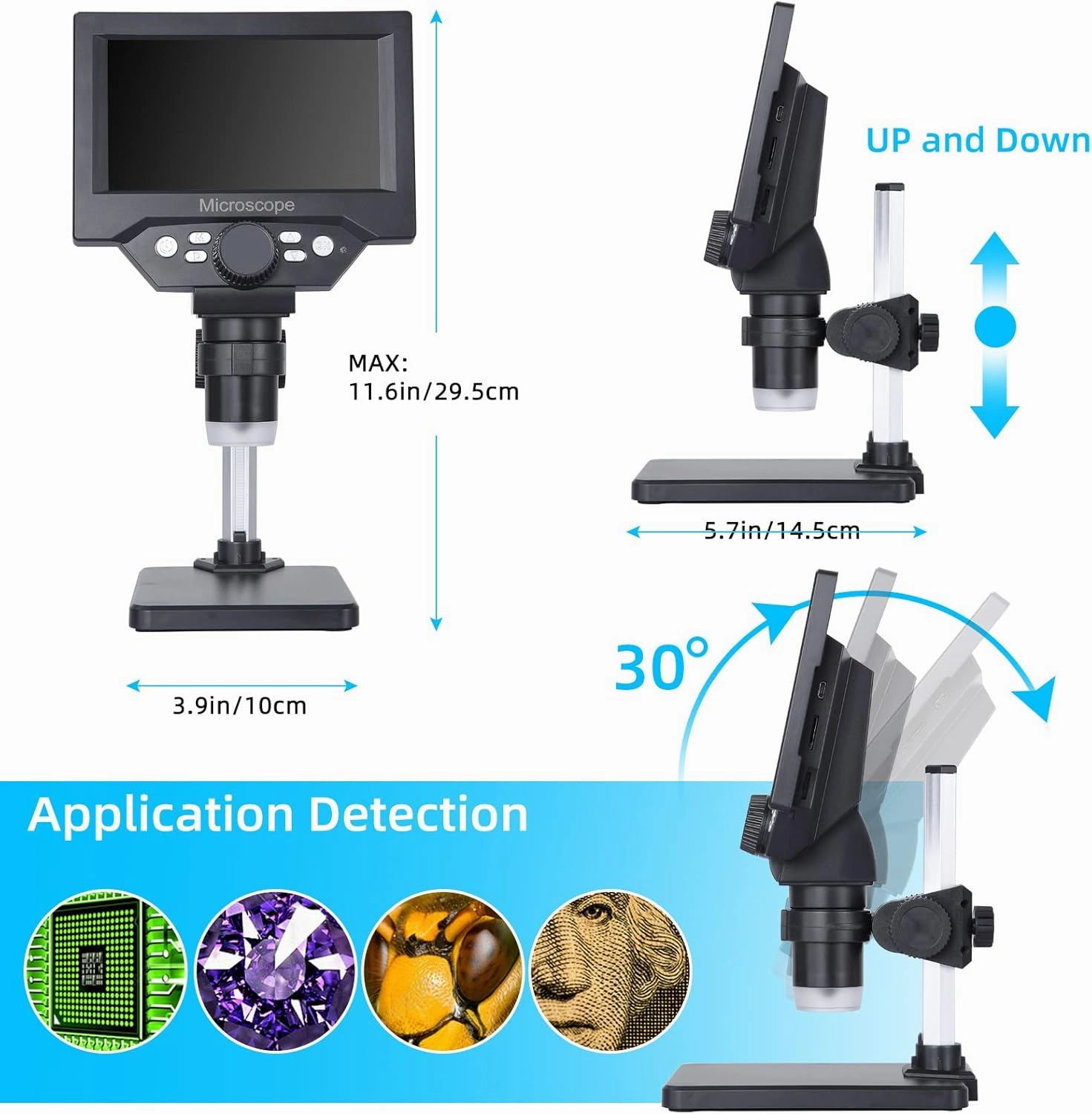 Koolertron 5.5 inch LCD Digital Microscope, 8MP 1-1000X Magnification, 8 LED Lights, Rechargeable Battery, Video Recording for Circuit Board Repair, PCB Inspection, Coin, and More
