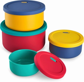 KSENDALO Silicone Containers with Lids Set of 4,Reusable Silicone Food Storage Containers from Large 2100mL to 400ml, Ideal for Meal Prep Containers, Lunch Box,Travel, Camping, Multicolors