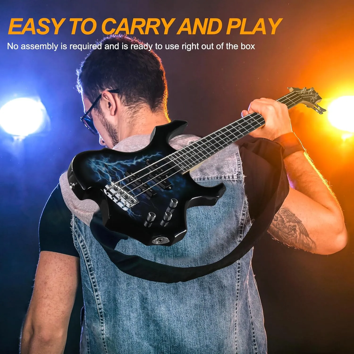 Ktaxon Electric Bass Guitar Full Size Flame Design Bass Set with 20 Watt Amplifier, Portable Bass Bag, Superior Amp Wire, Adjustable Guitar Strap, Plectrum, Wrench Tool(Lightning)
