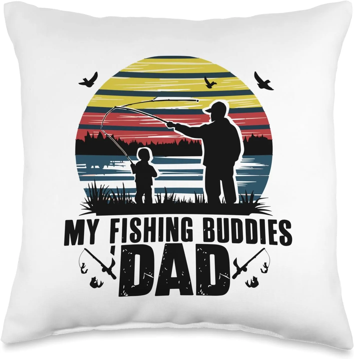 Lakeside Fishing Bond - Father & Child Sunset Casting Design Throw Pillow