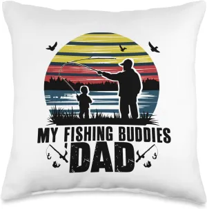 Lakeside Fishing Bond - Father & Child Sunset Casting Design Throw Pillow