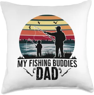 Lakeside Fishing Retreat - Adult and Child Silhouette Design Throw Pillow