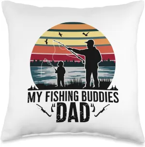 Lakeside Fishing Retreat - Adult and Child Silhouette Design Throw Pillow