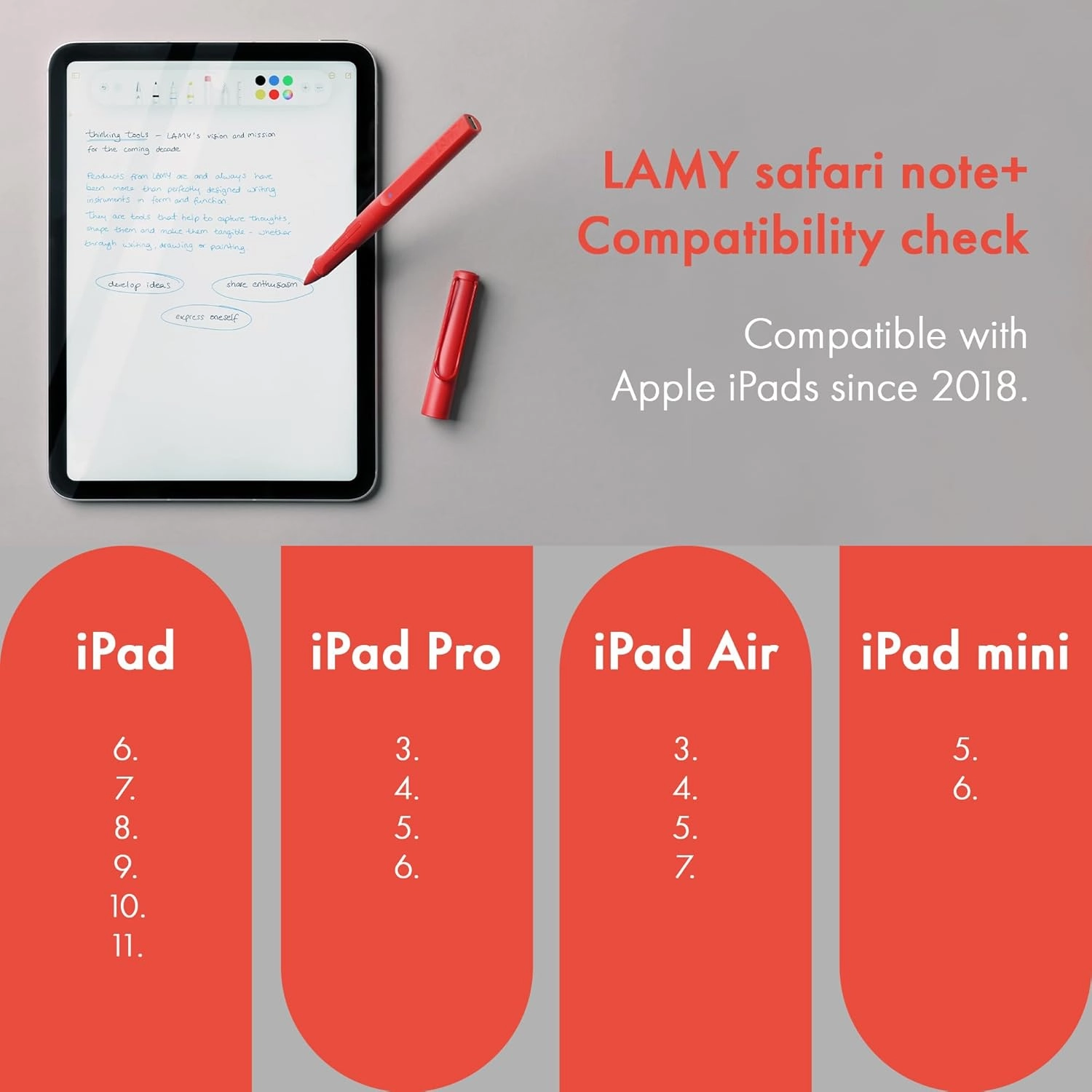LAMY Safari Note  red iPad Pen - Stylus Pen with Palm Rejection, tilt Sensitivity & Ergonomic Grip - Compatible with Various iPad Models & Generations - up to 10 Hours Battery Life