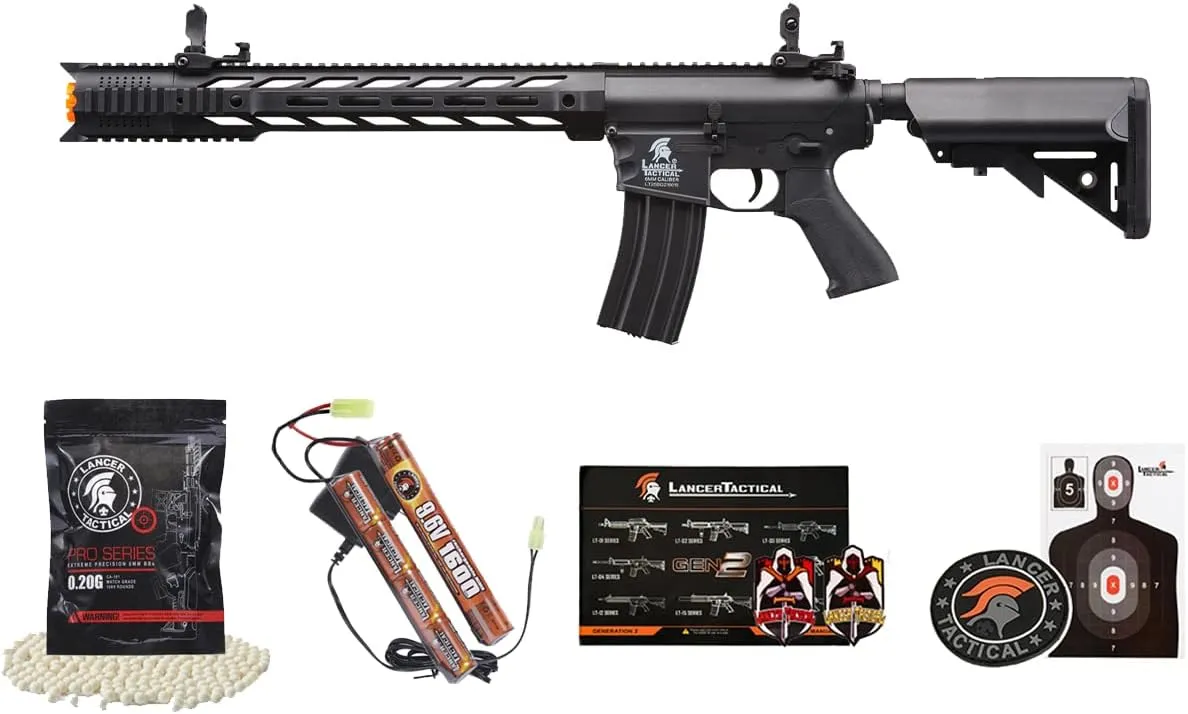Lancer Tactical Gen 2 Durable Airsoft M4 SPR Interceptor AEG Polymer- Full/Semi-Auto, 1000 Rounds Bag of 0.20g BBS, Battery& Charger Included