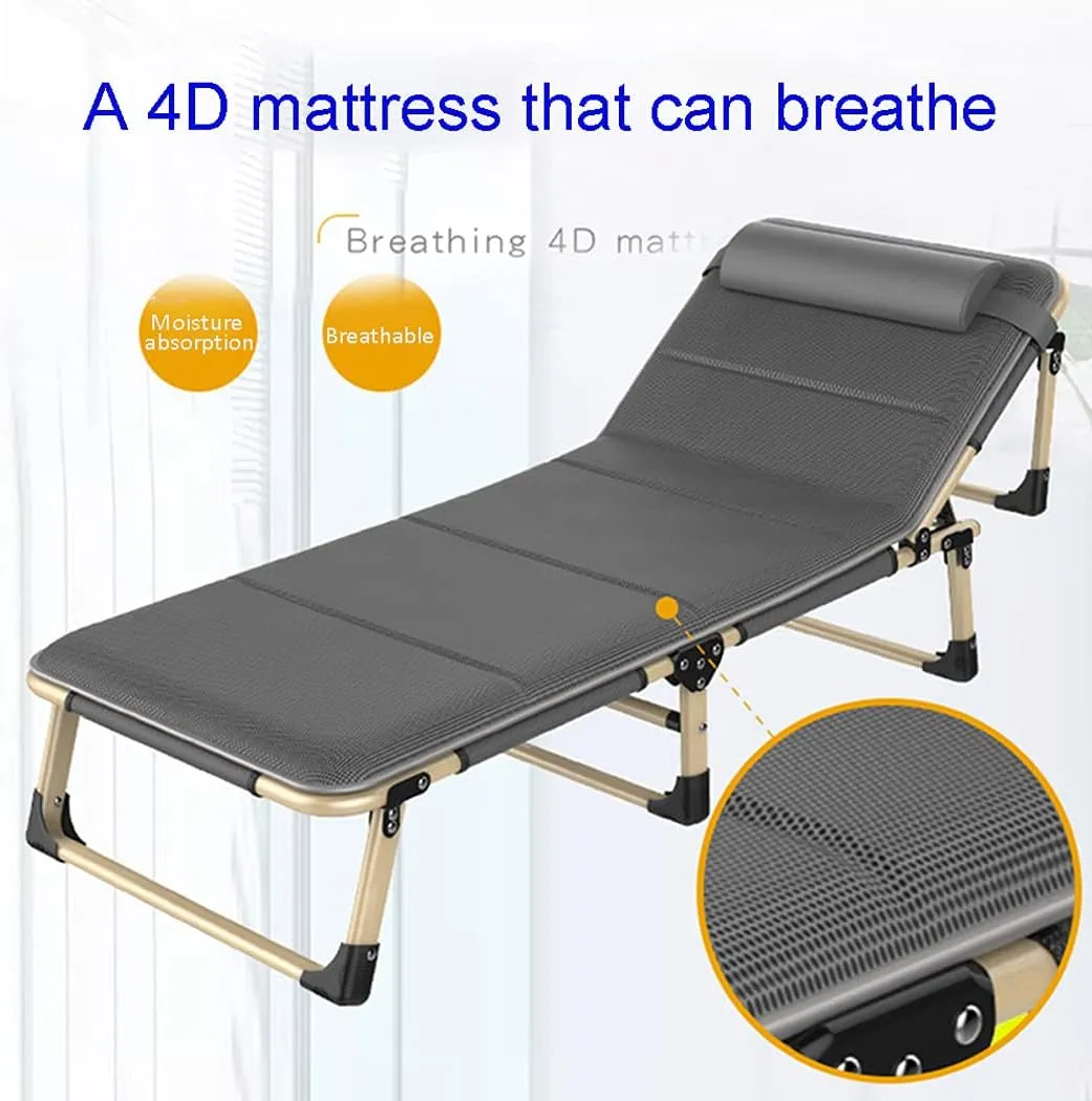 LANGWEI Lightweight Camping Cots with Mattress, Adjustable Portable Folding Sofa Sleeping Bed, Adults Travel Cot Lounge Chair for Home/Camping/Travel