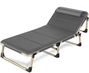 LANGWEI Lightweight Camping Cots with Mattress, Adjustable Portable Folding Sofa Sleeping Bed, Adults Travel Cot Lounge Chair for Home/Camping/Travel