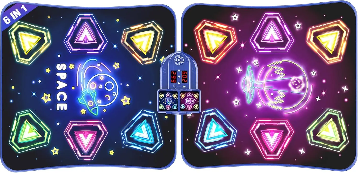 Large Double Electronic Dance Mats, Dance Pad with LED Light & Wireless Bluetooth, Music Dance Toy with 6 Game Modes, Challenge Game for Single & Double Players, Dance Mat Toy for 3-12 Year Old Girls