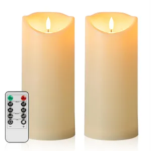 Large Flickering Flameless Candles with Remote, 4"x 9"Battery Operated Candles with Timer, Ivory Fake LED Pillar Candles for Outdoor Lanterns Porch, Set of 2