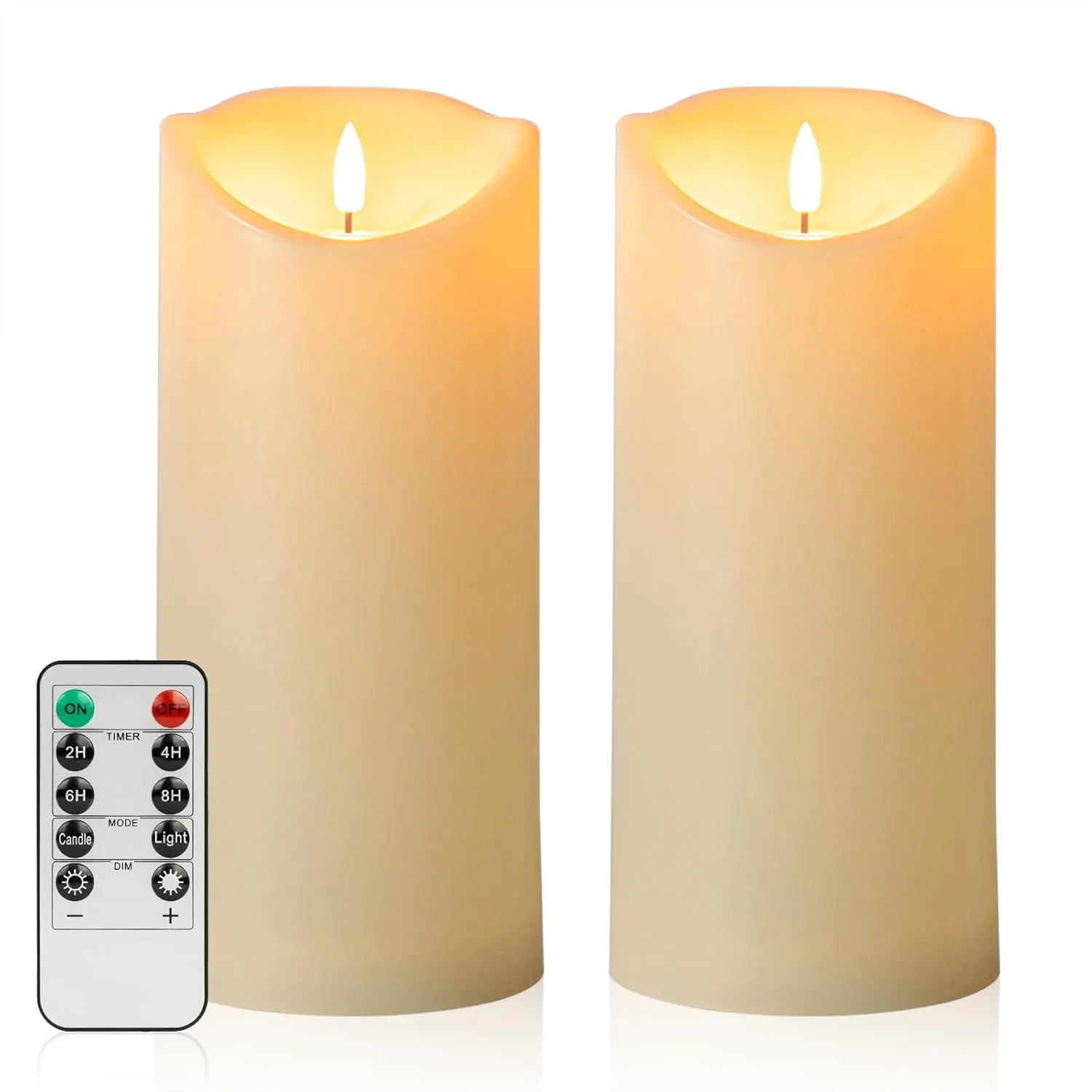 Large Flickering Flameless Candles with Remote, 4"x 9"Battery Operated Candles with Timer, Ivory Fake LED Pillar Candles for Outdoor Lanterns Porch, Set of 2