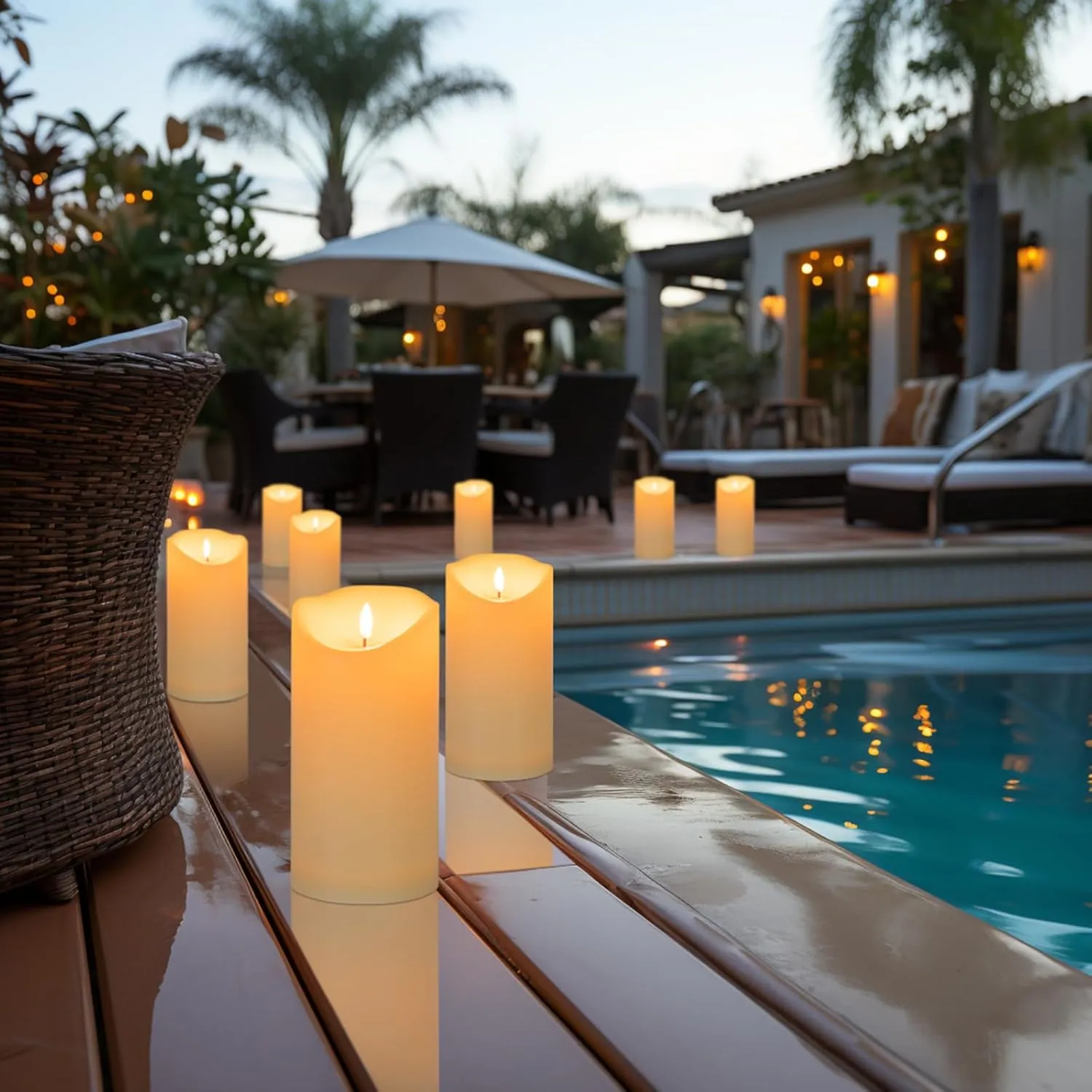 Large Flickering Flameless Candles with Remote, 4"x 9"Battery Operated Candles with Timer, Ivory Fake LED Pillar Candles for Outdoor Lanterns Porch, Set of 2