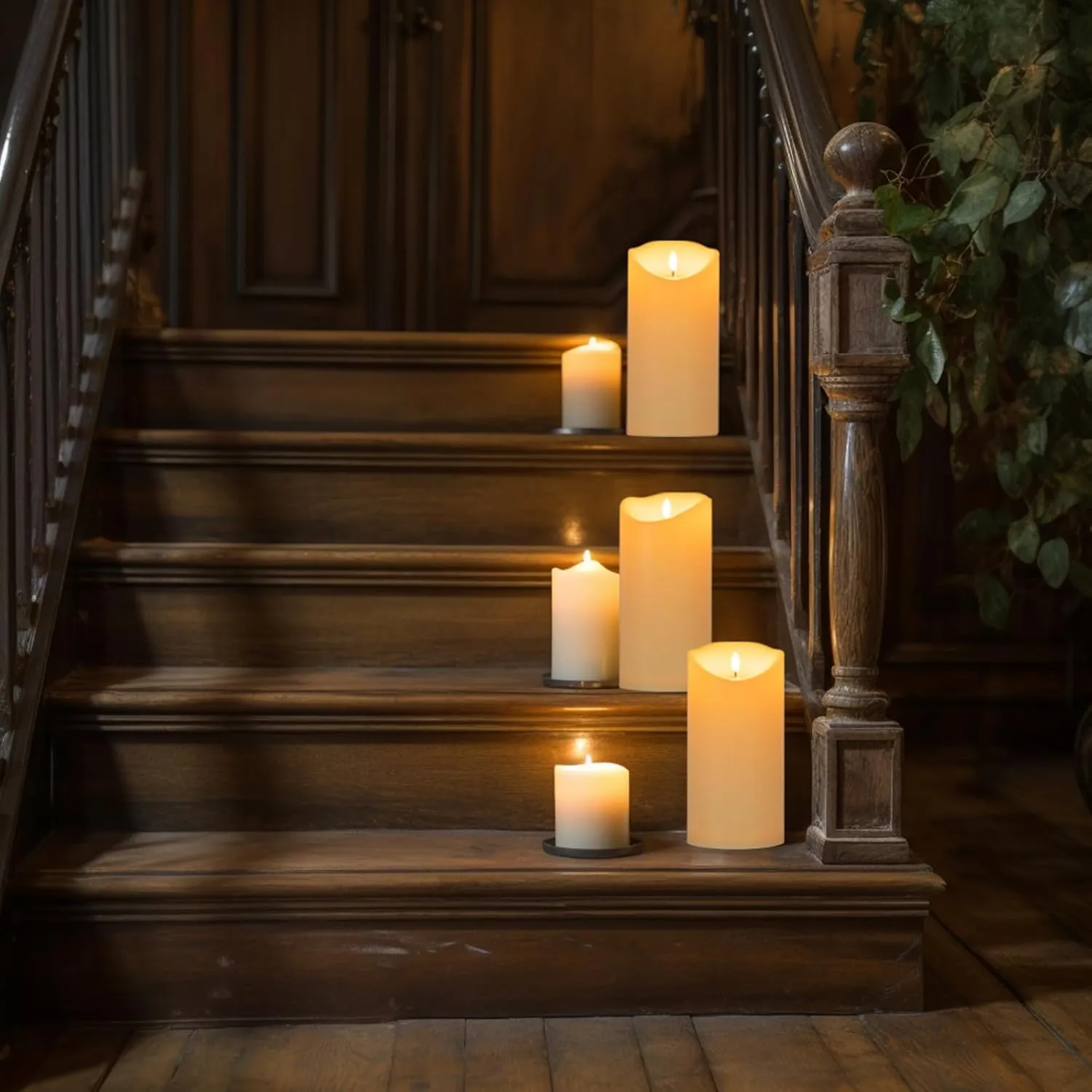 Large Flickering Flameless Candles with Remote, 4"x 9"Battery Operated Candles with Timer, Ivory Fake LED Pillar Candles for Outdoor Lanterns Porch, Set of 2