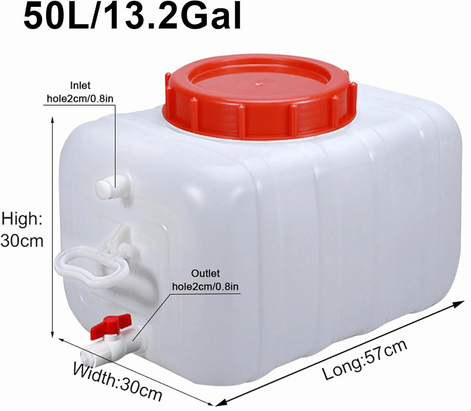 Large Capacity Water Container Plastic Water Tank with Faucet and 3M Water Pipe, Heavy Duty Water Storage Carrier Portable Durable for Outdoor Hiking Emergency Self-Driving(Size:50L/13.2Gallon)