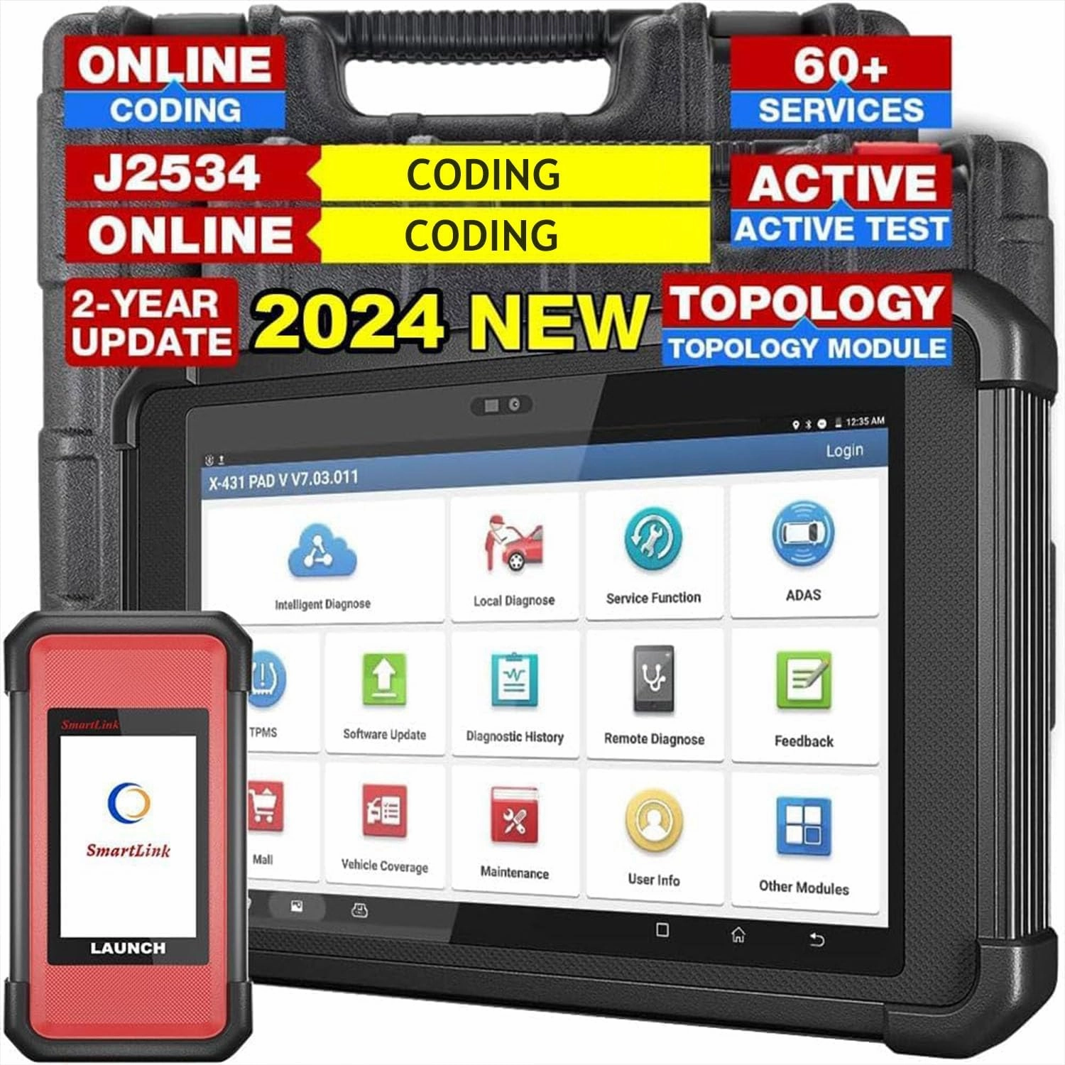 LAUNCH X431 PAD V Elite, 2025 New J2534 Protocol Tool, ECU Coding, Online Coding, Topology Map, Full Diagnostic Tool with CANFD/DOIP, Bi-Directional Control, 60  Services,HD Truck, 2 Years Free Update