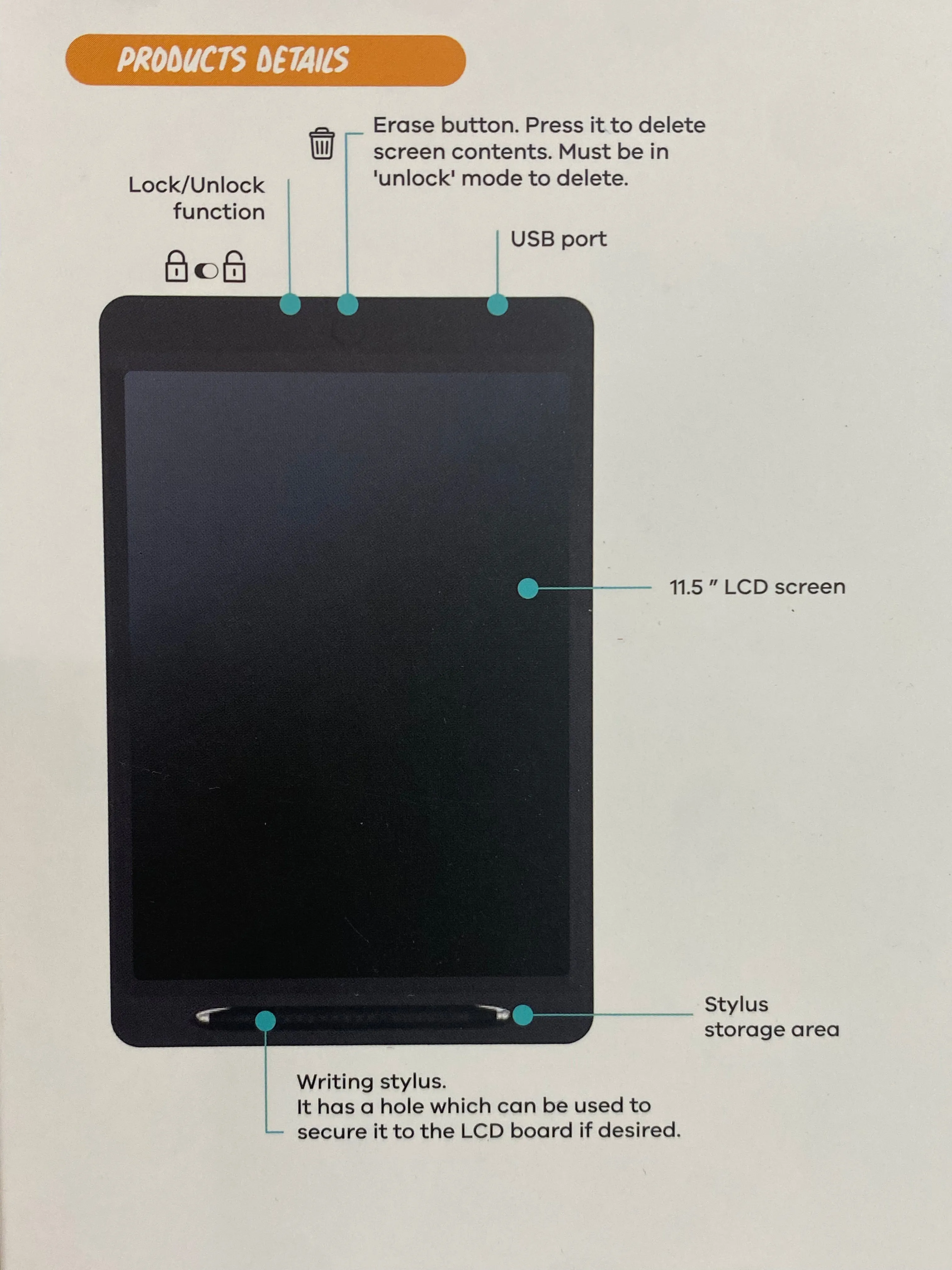LCD Writing Tablet 11.5" - USB Rechargeable