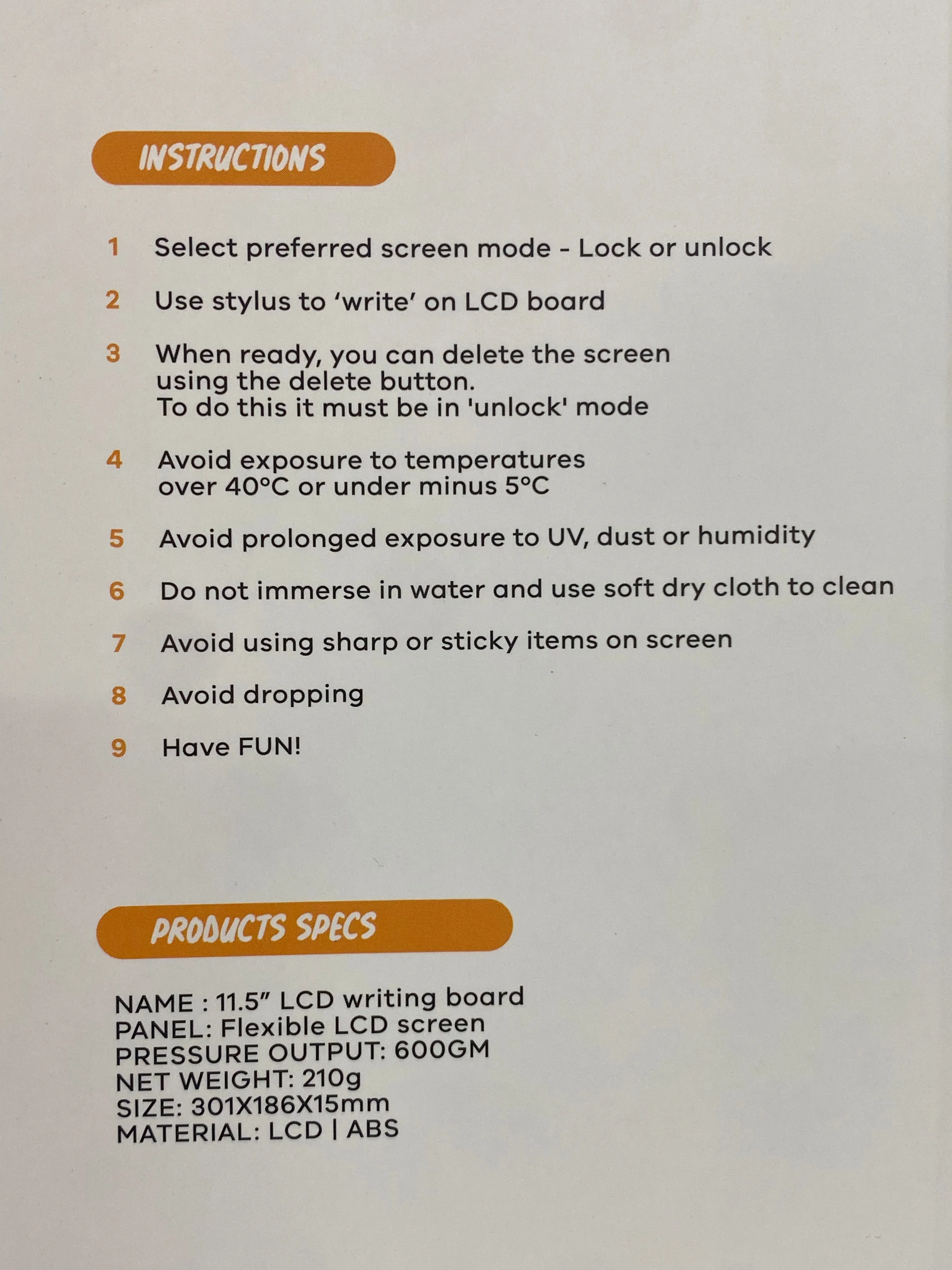 LCD Writing Tablet 11.5" - USB Rechargeable