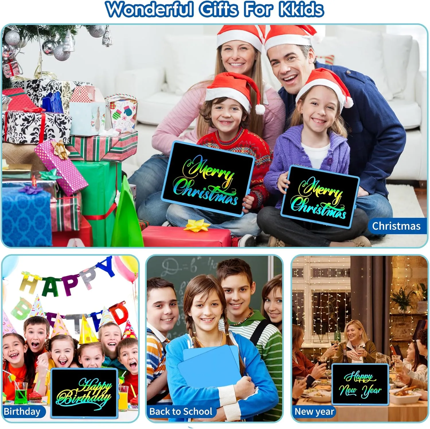 LCD Writing Tablet - 15 Inch Large Doodle Board, Rechargeable Drawing Pad for Kids & Teens, Learning Toys for 3-10  Year Old Boys & Girls, Birthday & Christmas Gifts, Blue Travel Toys