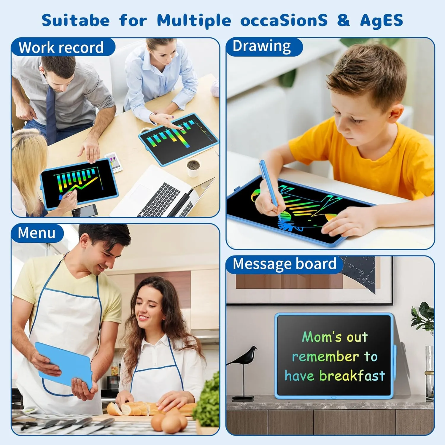 LCD Writing Tablet - 15 Inch Large Doodle Board, Rechargeable Drawing Pad for Kids & Teens, Learning Toys for 3-10  Year Old Boys & Girls, Birthday & Christmas Gifts, Blue Travel Toys
