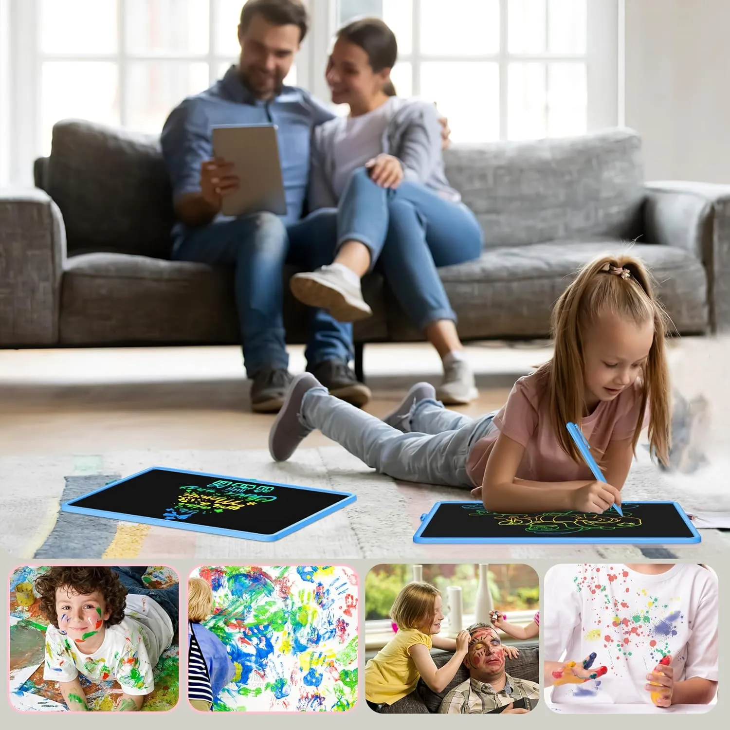 LCD Writing Tablet - 15 Inch Large Doodle Board, Rechargeable Drawing Pad for Kids & Teens, Learning Toys for 3-10  Year Old Boys & Girls, Birthday & Christmas Gifts, Blue Travel Toys