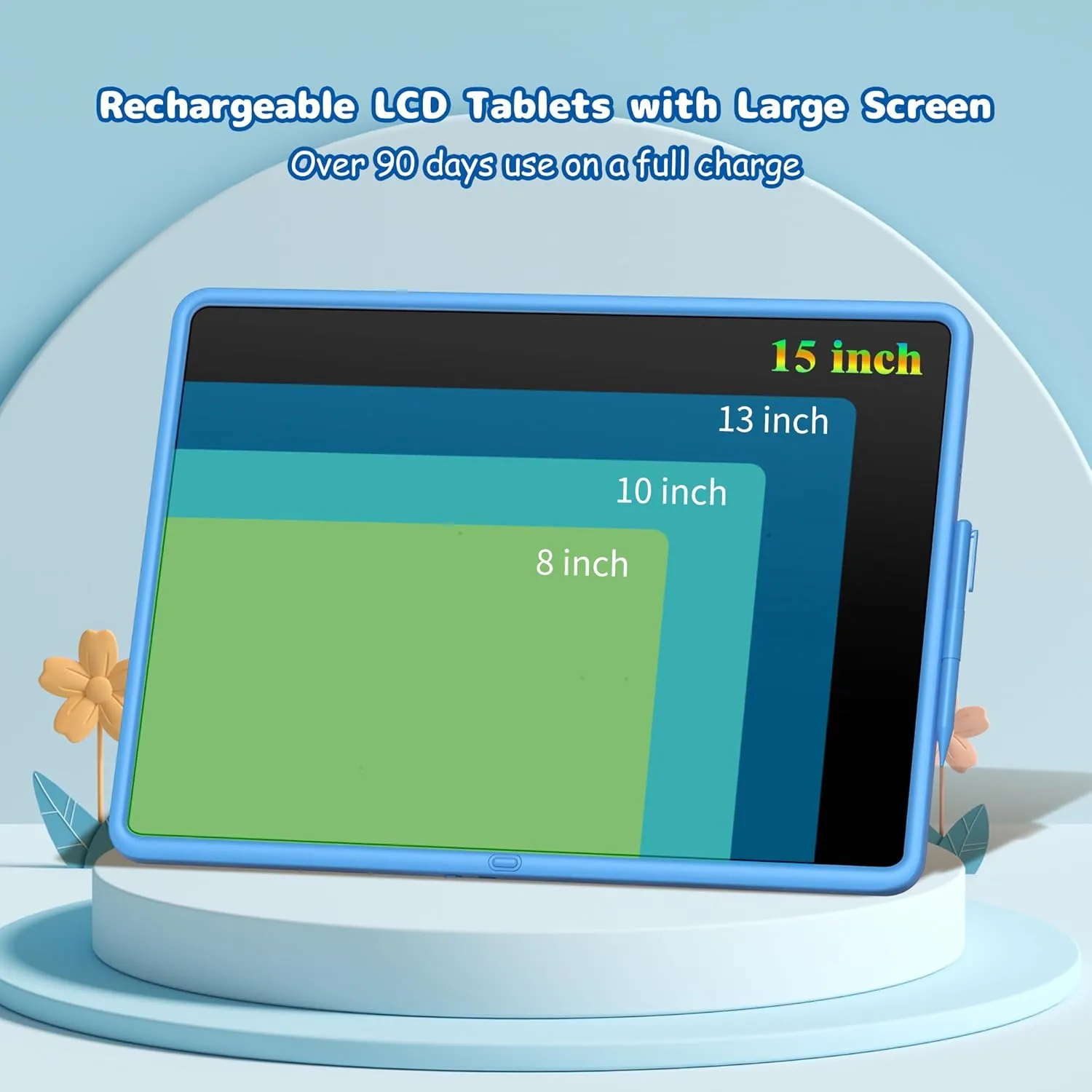 LCD Writing Tablet - 15 Inch Large Doodle Board, Rechargeable Drawing Pad for Kids & Teens, Learning Toys for 3-10  Year Old Boys & Girls, Birthday & Christmas Gifts, Blue Travel Toys