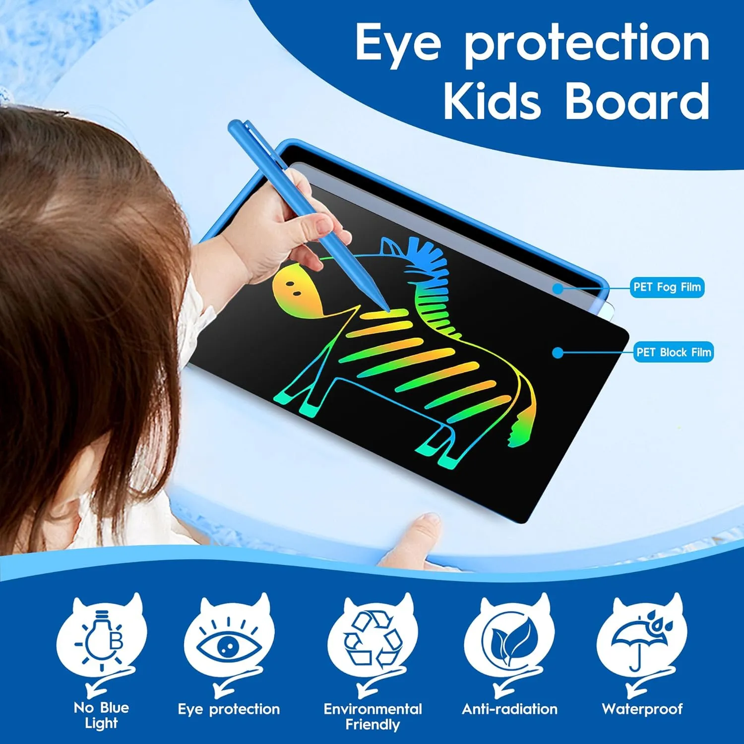 LCD Writing Tablet - 15 Inch Large Doodle Board, Rechargeable Drawing Pad for Kids & Teens, Learning Toys for 3-10  Year Old Boys & Girls, Birthday & Christmas Gifts, Blue Travel Toys