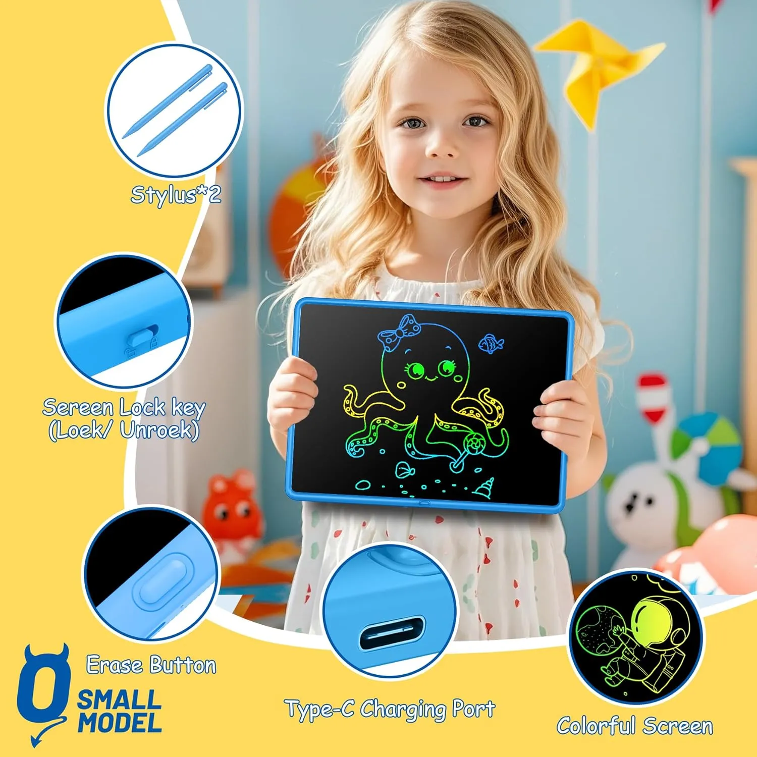 LCD Writing Tablet - 15 Inch Large Doodle Board, Rechargeable Drawing Pad for Kids & Teens, Learning Toys for 3-10  Year Old Boys & Girls, Birthday & Christmas Gifts, Blue Travel Toys