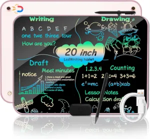 LCD Writing Tablet 20Inch Color Type-C Charging Drawing Tablet Doodle Board, Drawing Pads, Magnet adsorption Fridge, Educational Learning Toddler Toys 3 4 5 6 7 8 9 Years Boy and Girls Pink