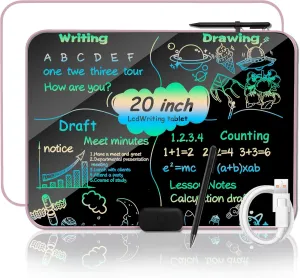 LCD Writing Tablet 20Inch Colorful Drawing Tablet Doodle Board, Type-C Charging Drawing Pads, Educational Learning Toddler Toys for 3 4 5 6 7 8 9 Years Old Boy and Girls Pink