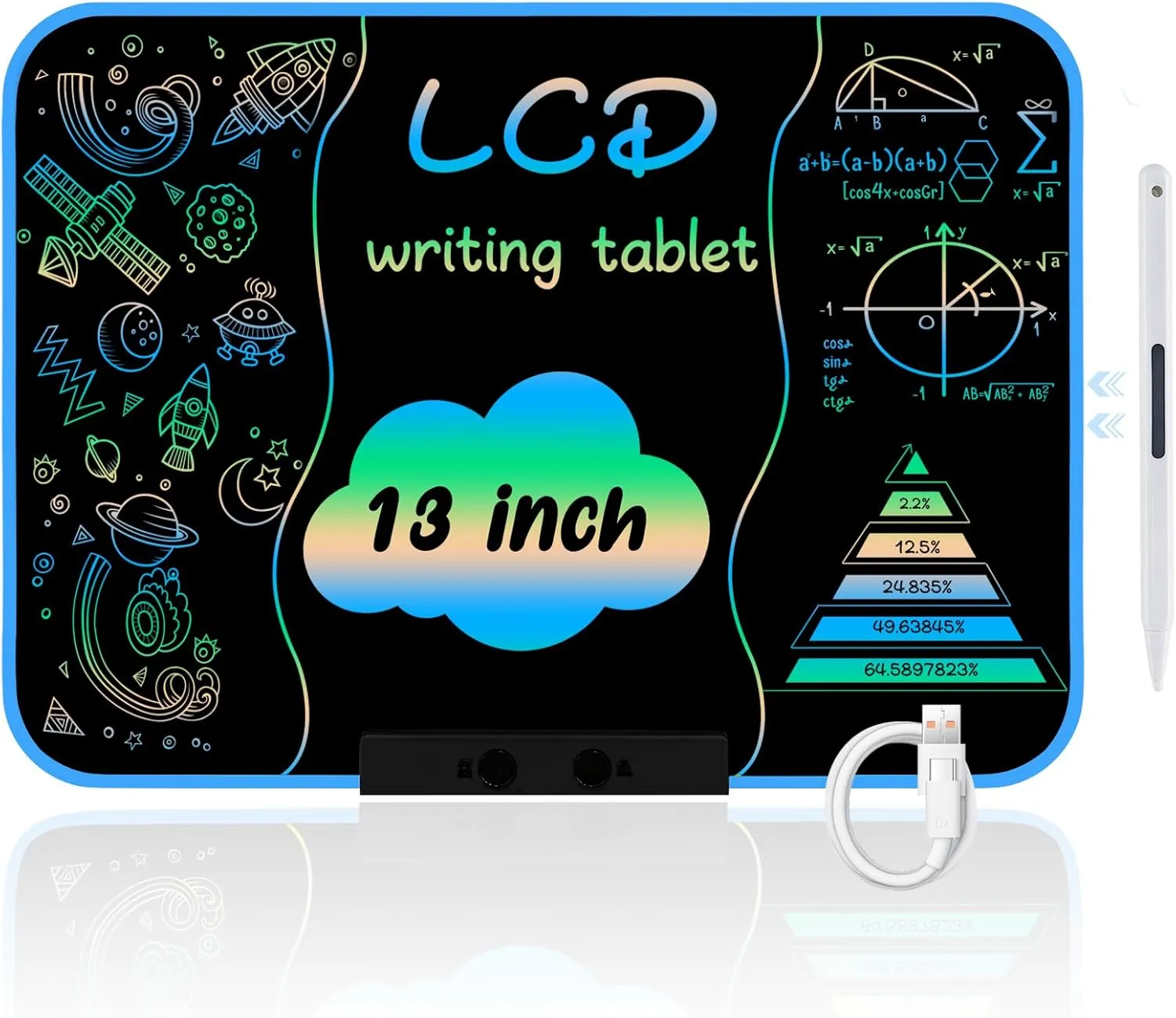 LCD Writing Tablet for Kids 13Inch Doodle Board Drawing Tablet Writing Pads, Type-C Charging, Educational Learning Toddler Toys 3 4 5 6 7 8 9 Years Boy and Girls Blue