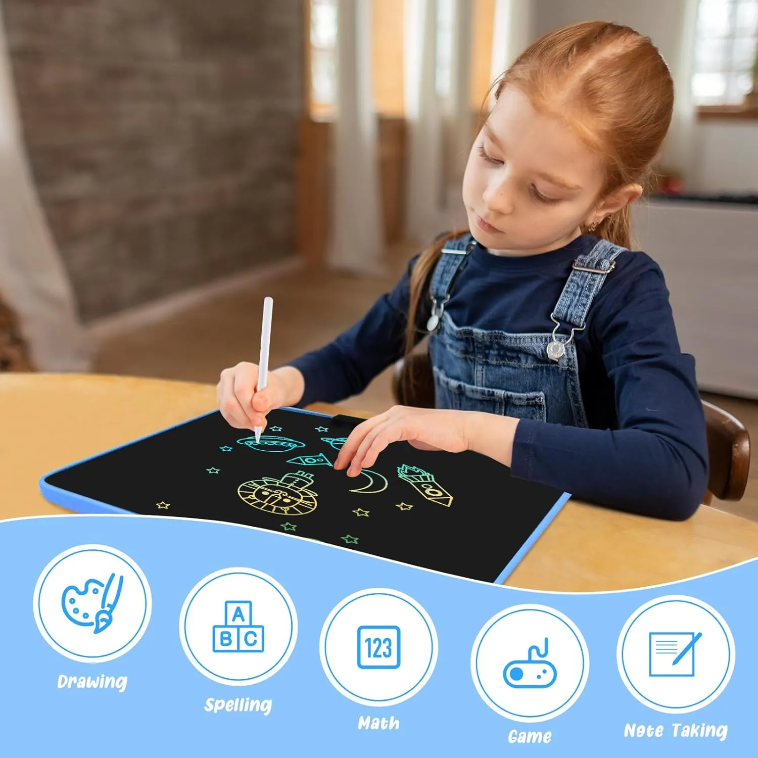 LCD Writing Tablet for Kids 13Inch Doodle Board Drawing Tablet Writing Pads, Type-C Charging, Educational Learning Toddler Toys 3 4 5 6 7 8 9 Years Boy and Girls Blue