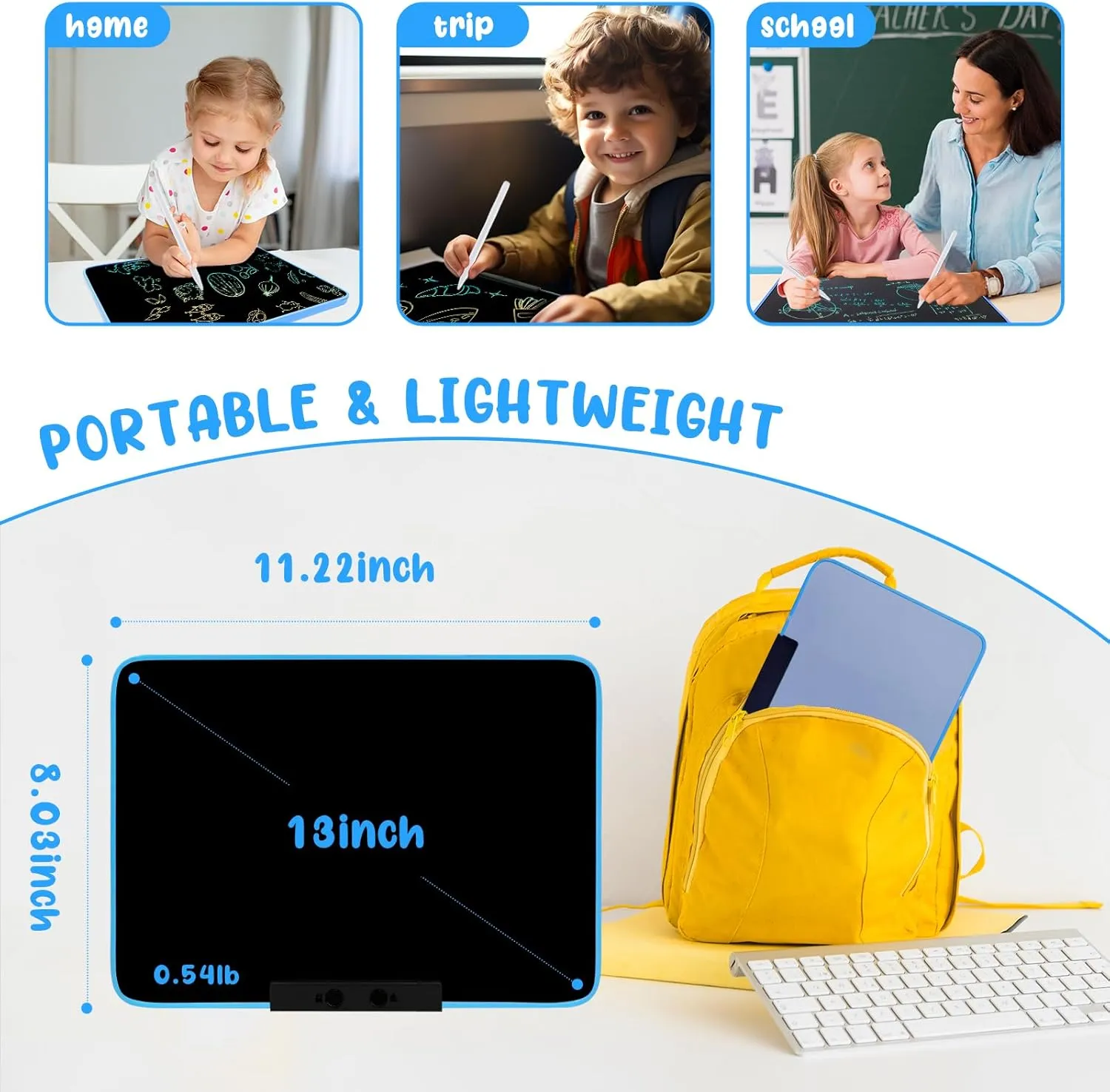LCD Writing Tablet for Kids 13Inch Doodle Board Drawing Tablet Writing Pads, Type-C Charging, Educational Learning Toddler Toys 3 4 5 6 7 8 9 Years Boy and Girls Blue