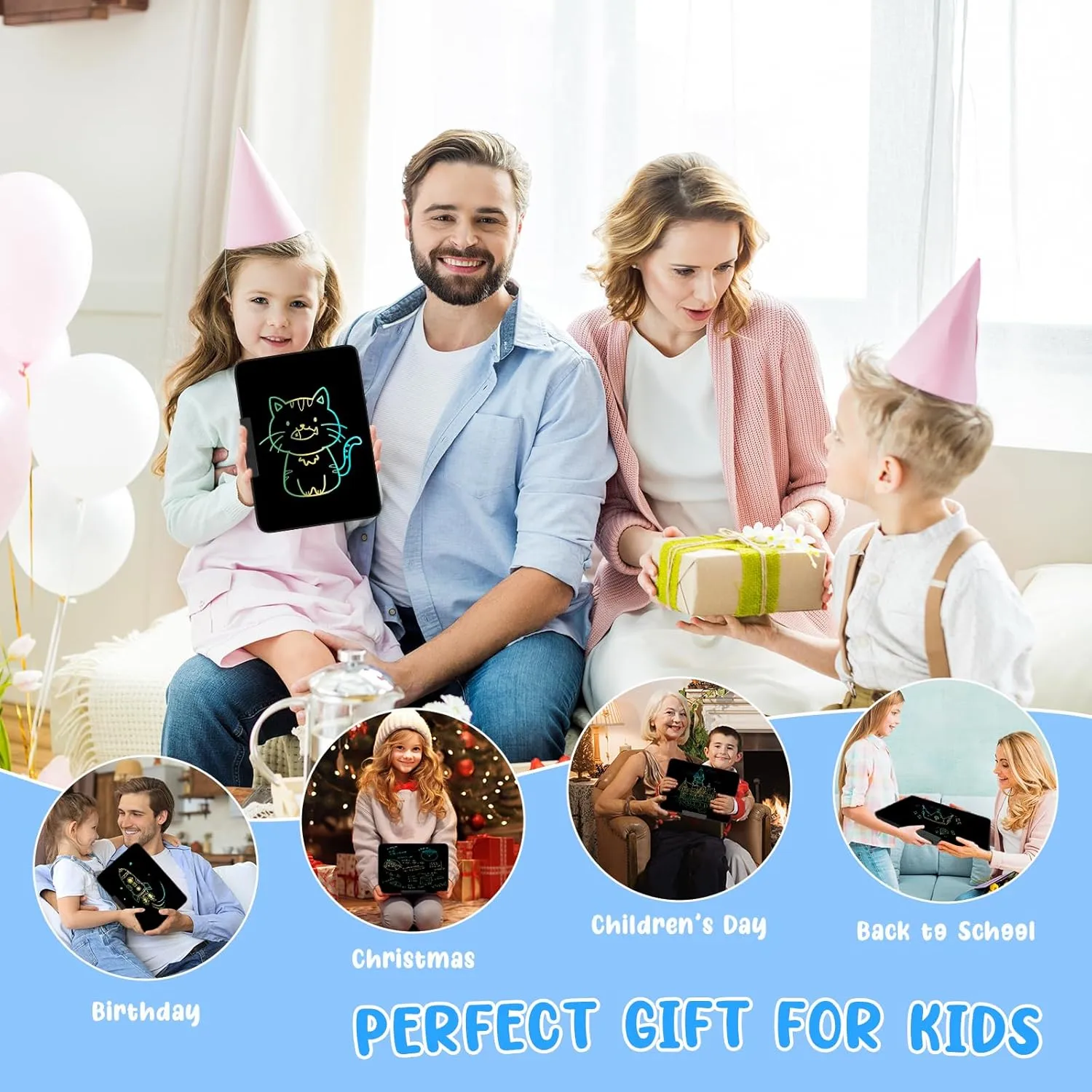 LCD Writing Tablet for Kids 13Inch Doodle Board Drawing Tablet Writing Pads, Type-C Charging, Educational Learning Toddler Toys 3 4 5 6 7 8 9 Years Boy and Girls Blue