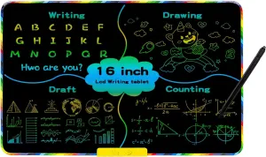 LCD Writing Tablet for Kids 16 Inch,Educational Drawing Board with Magnetic Whiteboard Back, Includes 3 Markers & Tangram Puzzles,Birthday Gift for Ages 3-9, Type-C Rechargeable Doodle Pad