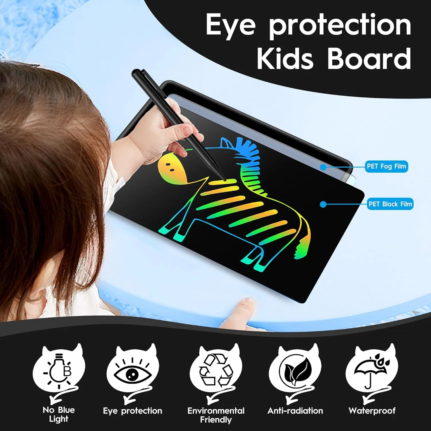 LCD Writing Tablet for Kids, 20 Inch Large Kids Drawing Pad, Rechargeable Painting for Two Kids Drawing Tablet, Doodle Board, Learning Toys for 3-12  Year Old Boys Girls Birthday Gifts, Black