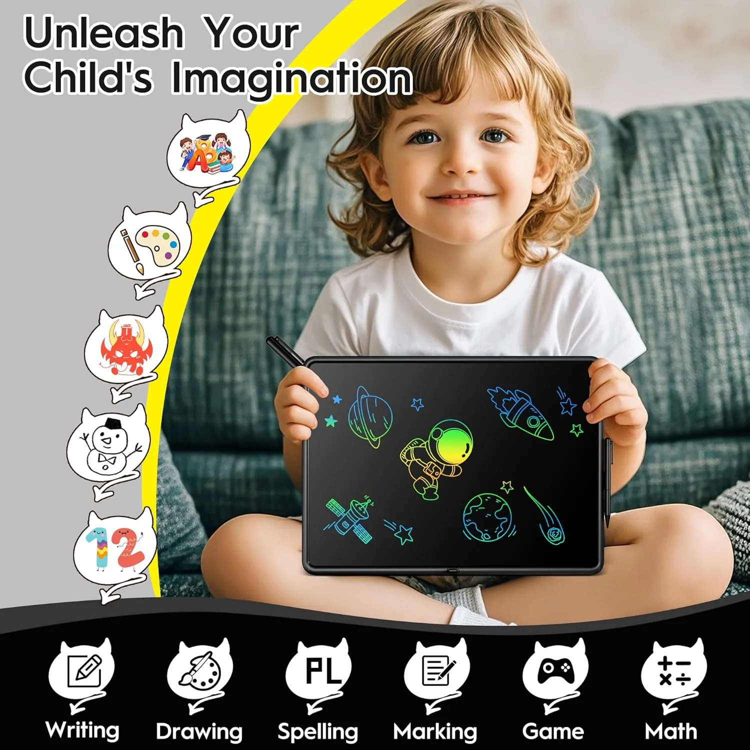 LCD Writing Tablet for Kids, 20 Inch Large Kids Drawing Pad, Rechargeable Painting for Two Kids Drawing Tablet, Doodle Board, Learning Toys for 3-12  Year Old Boys Girls Birthday Gifts, Black