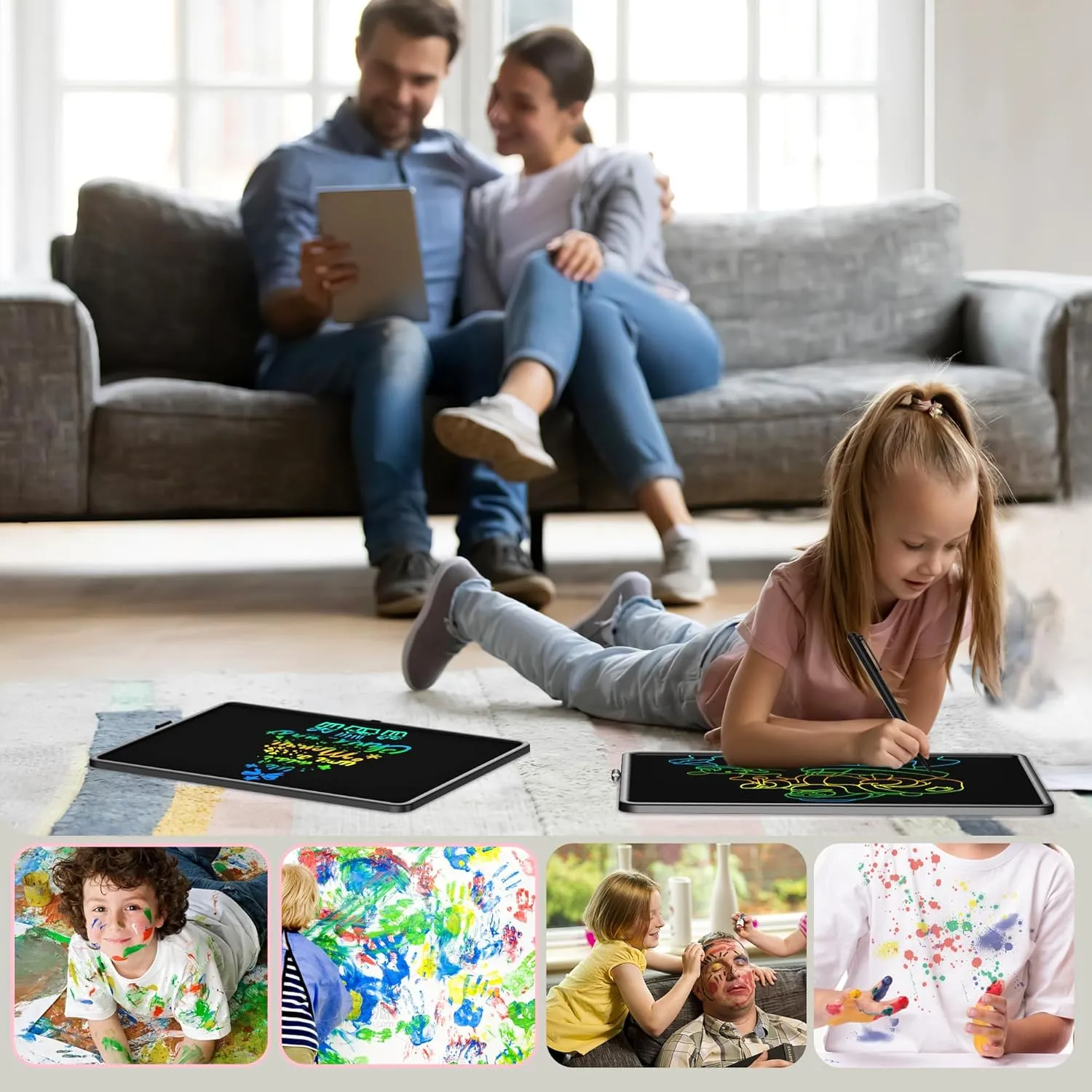 LCD Writing Tablet for Kids, 20 Inch Large Kids Drawing Pad, Rechargeable Painting for Two Kids Drawing Tablet, Doodle Board, Learning Toys for 3-12  Year Old Boys Girls Birthday Gifts, Black