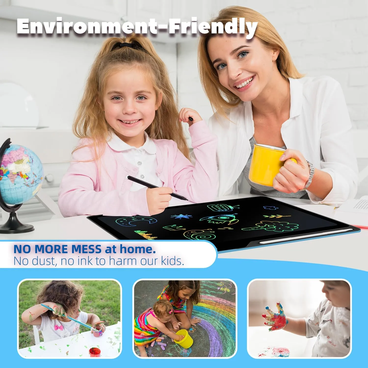 LCD Writing Tablet for Kids, Rechargeable 21 Inch Doodle Board,Easter Basket Stuffers,Preschool Learning Toys Christmas Birthday Gift 3 4 5 6 7 Year Old Girls Boys (Blue)