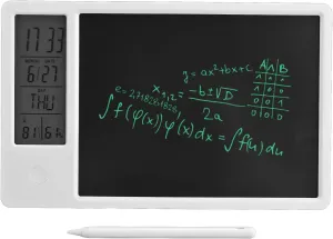 LCD Writing Tablet, Temp Humidity Display Electronic Doodle Board Rechargeable Foldable Stand for Home for Business (White)