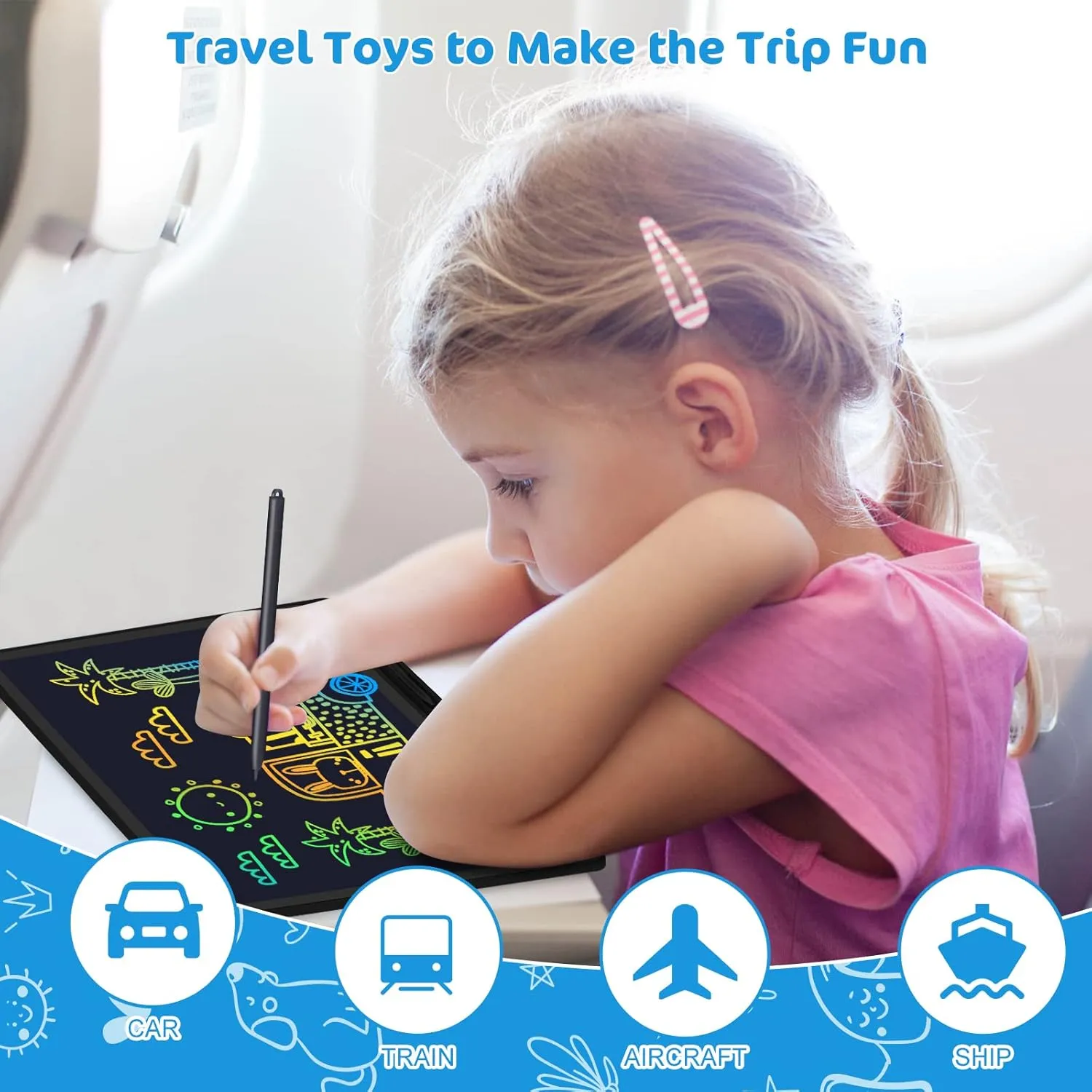 LCD Writing Tablet,16 Inch Colorful Screen Rechargeable Doodle Board Toddler Educational Toys for 3 4 5 6 Years Old Boys Girls Reusable Portable Drawing Tablet Christmas Toys Gifts for Kids (Black)
